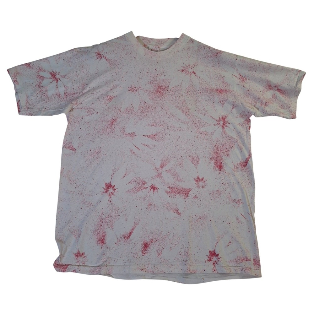 VTG Center Cut Heavy T-Shirt Mens One Size White Red Splatter Print USA Made